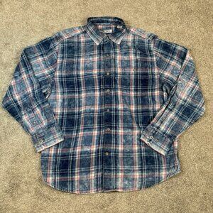 TOMMY BAHAMA Mens Long‎ Sleeved Shirt Blue Soft Flannel Faded Cotton Plaid LARGE